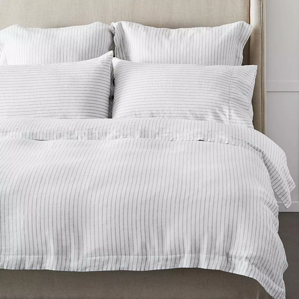 Antwerp Linen Quilt Cover - Charcoal & White 1 Antwerp Linen Quilt Cover - Charcoal & White